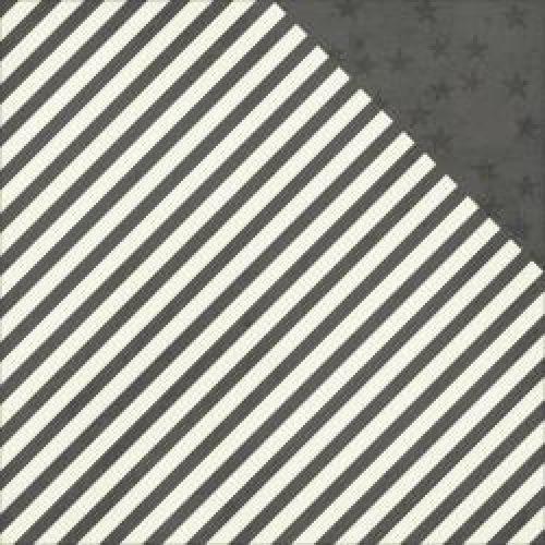 Simple Stories - Claus & Co Double-Sided Cardstock 12"X12" - Charcoal Stripe/Stars Simple Basic