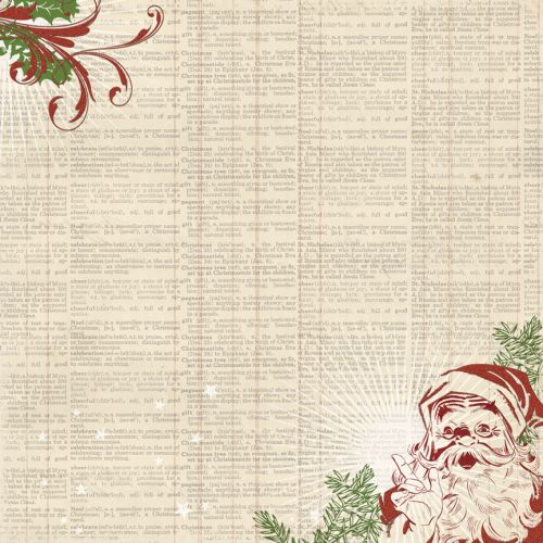 My Mind's Eye - Vintage Christmas -12x12" Double Sided Patterned Glittered Paper - Dictionary Paper